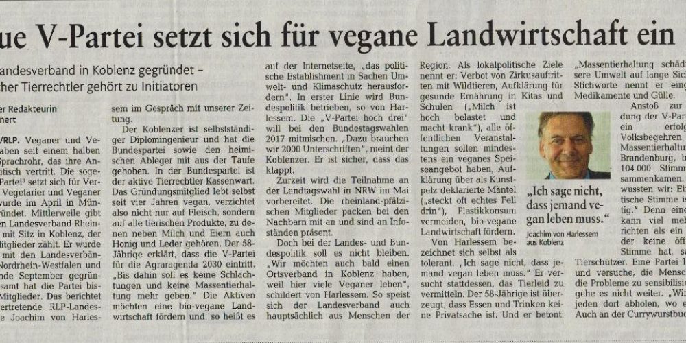 V-Partei³ – setzt sich für vegane Landwirtschaft ein