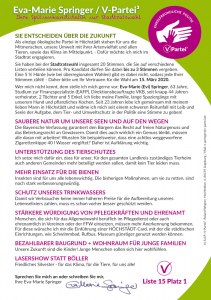 Wahl Höchstädt V-Partei Ökologisch Verantwortung Evi Springer Tierrechte Wahl Höchstädt V-Partei Ökologisch Verantwortung Evi Springer Tierrechte